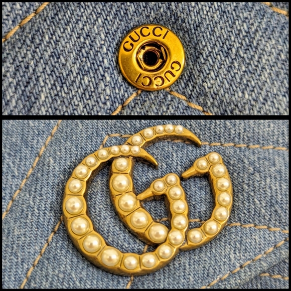 ✨️💎Rare Authentic Limited Edition Gucci marmont Denim Pearl GG Logo Long Wallet - Picture 11 of 15